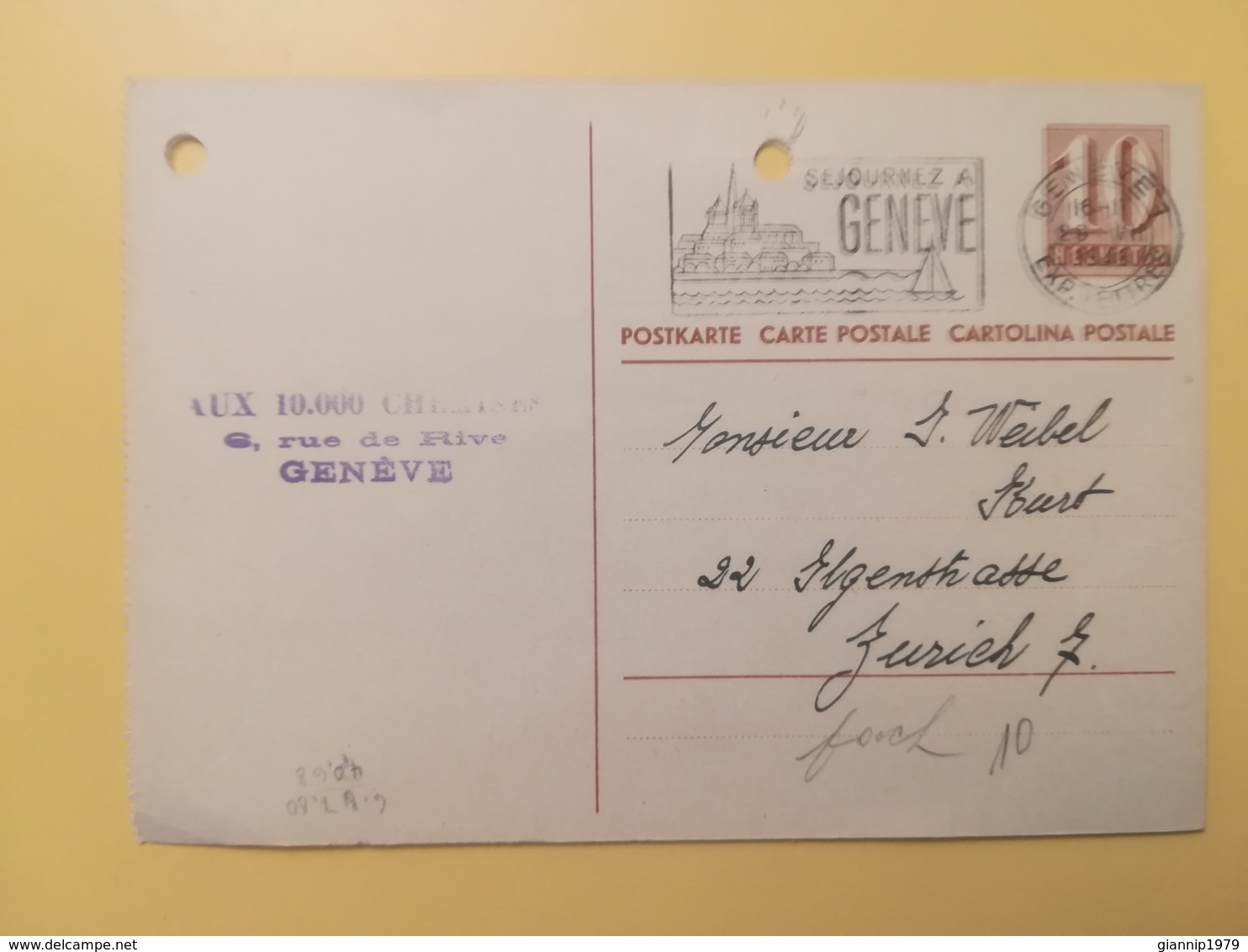 1946 INTERO CARTOLINA POSTCARDS SVIZZERA ANNULLO GENEVE HELVETIA SUISSE POSTKARTE CARTE POSTALE ETICHETTA - Interi Postali