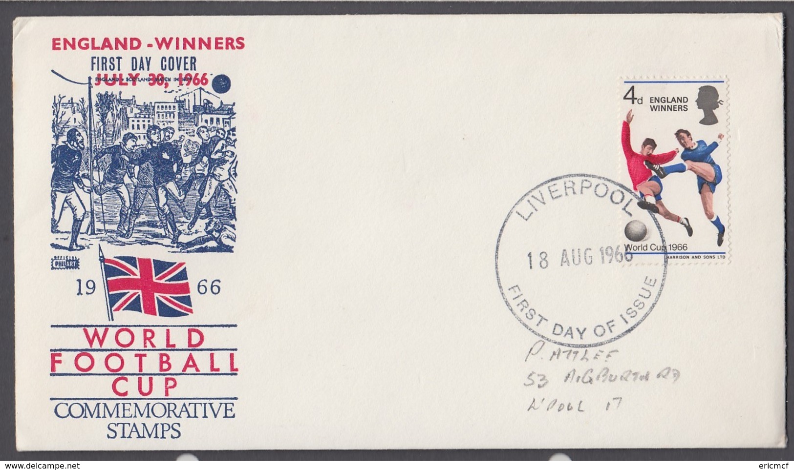 GB 1966 England Winners FDC Liverpool CDS - 1952-1971 Pre-Decimal Issues