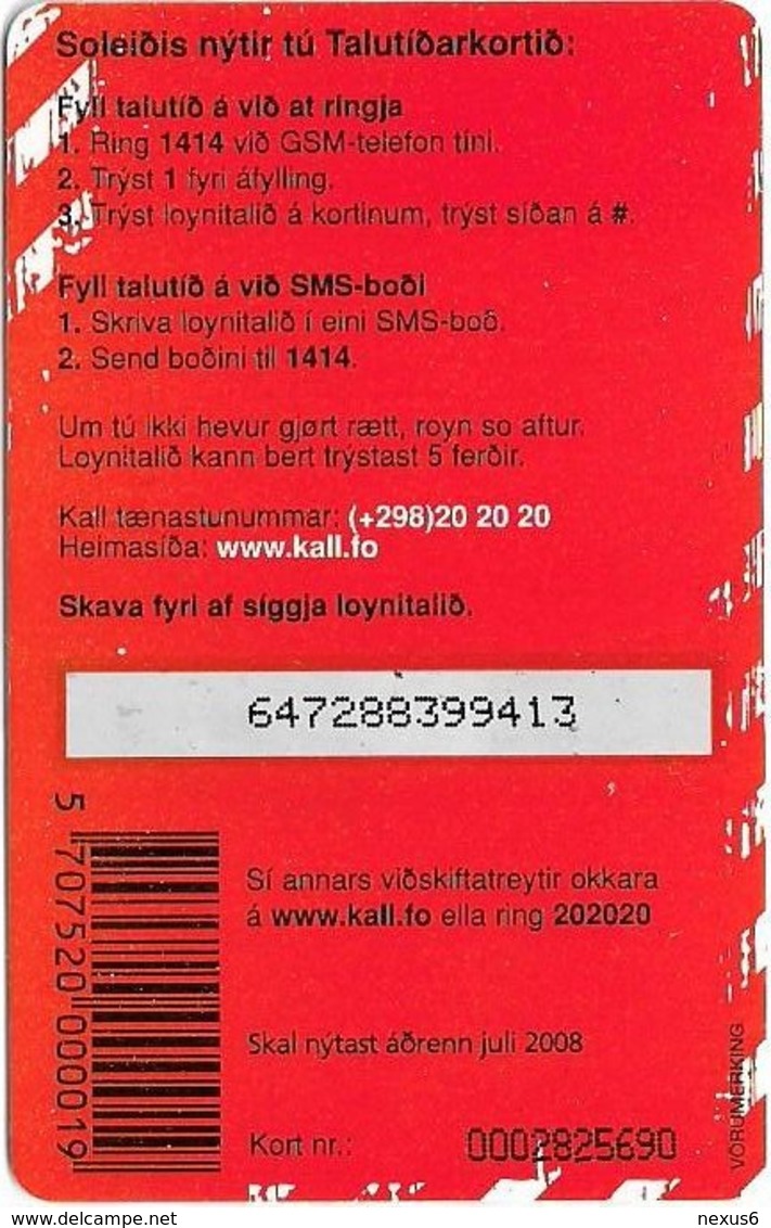 Faroe - Kall Frælsi Talutid, 50Kr. GSM Refill, Exp.07.2008, Used - Faeroër