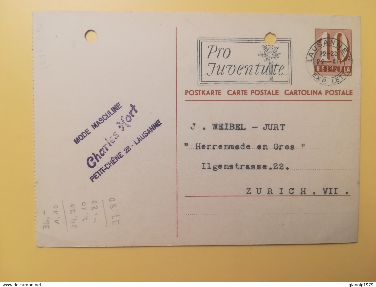1947 INTERO CARTOLINA POSTCARDS SVIZZERA ANNULLO LAUSANNE HELVETIA SUISSE POSTKARTE CARTE POSTALE ETICHETTA - Interi Postali