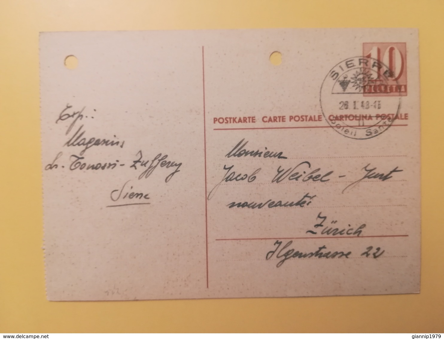 1948 INTERO CARTOLINA POSTCARDS SVIZZERA ANNULLO SIERRE HELVETIA SUISSE POSTKARTE CARTE POSTALE - Ganzsachen