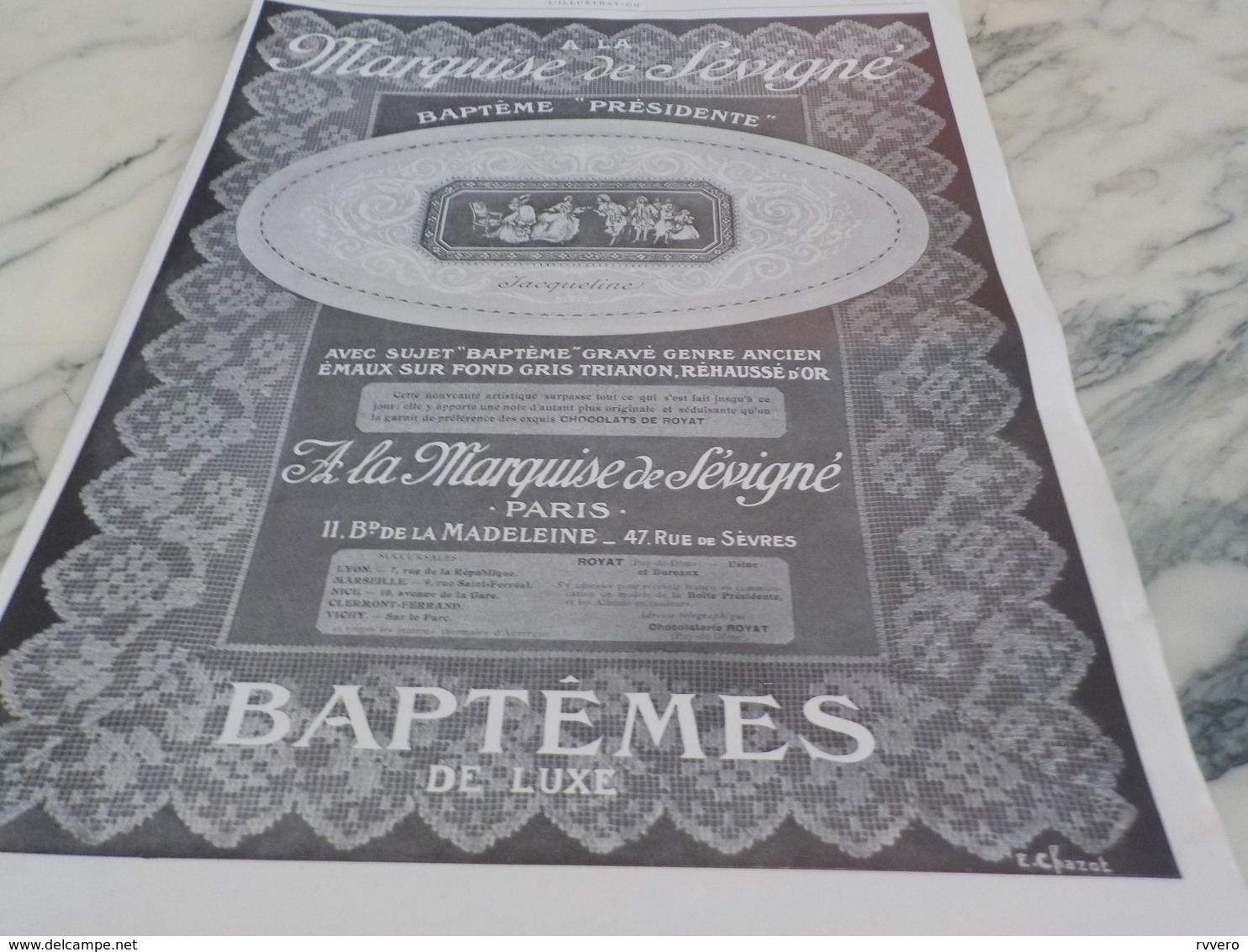 ANCIENNE PUBLICITE BAPTEME PRESIDENTE LA MARQUISE DE SEVIGNE 1913 - Chocolat