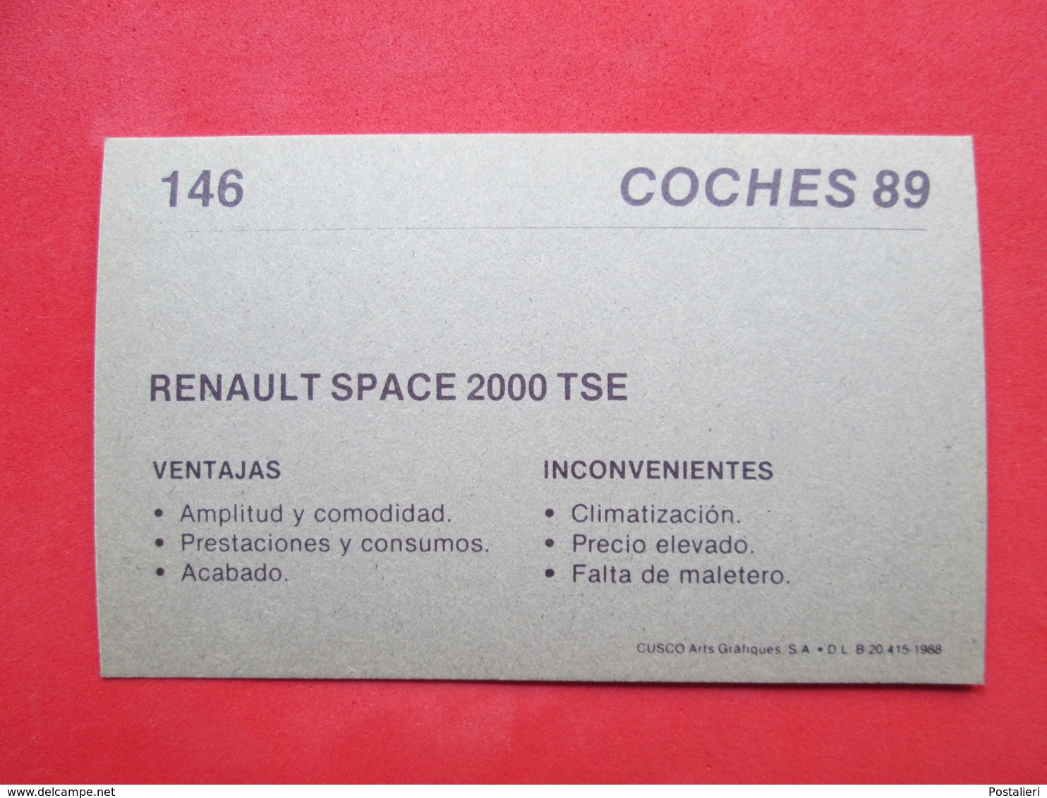 Trading Card (Cromo) - Renault Space 200 TSE - Nº 146 - Col. Coches 89 - Ed. Cusco 1988 - (Spain) / France - Automobili