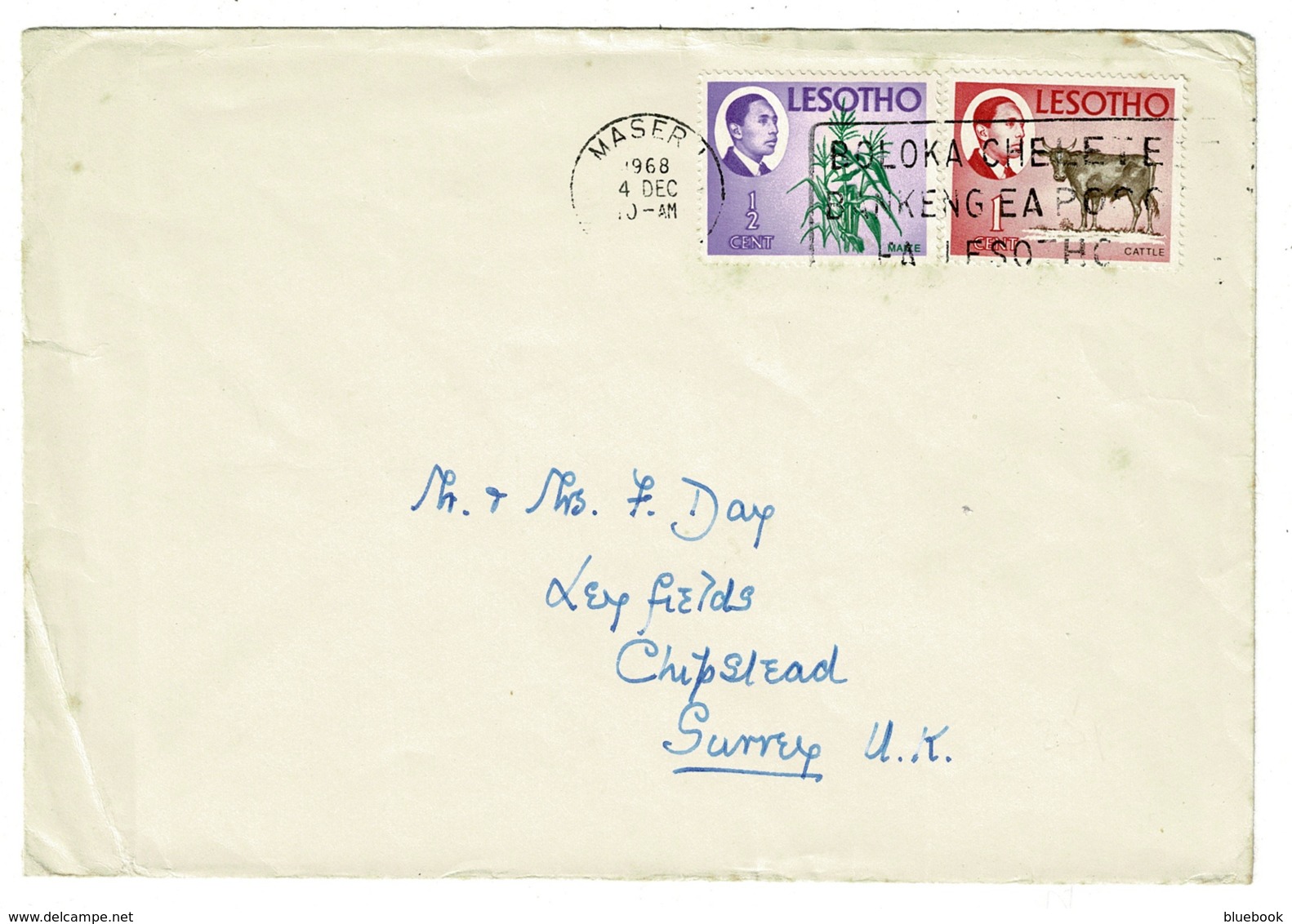 Ref 1333 - 1968 Lesotho Cover 1 1/2c Rate To Chipstead Surrey UK - Slogan Postmark - Lesotho (1966-...)