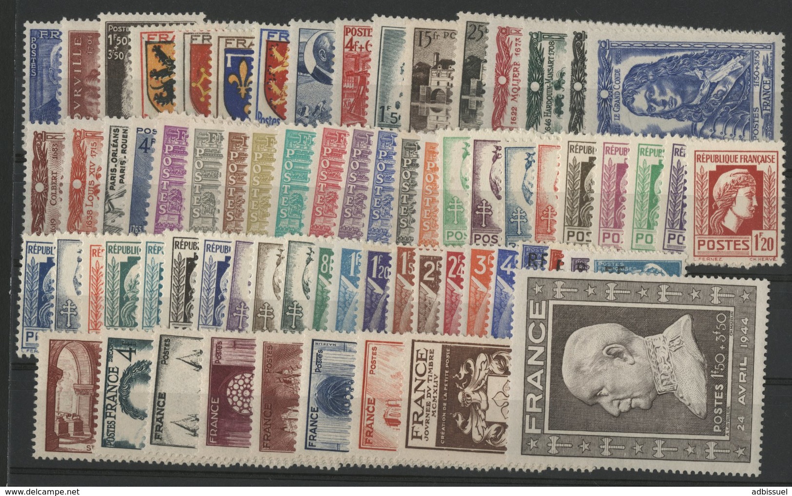 1944 ANNEE COMPLETE ** (MNH). Cote 105 €. N° 599 à 668 Soit 70 Timbres. TB. - 1940-1949