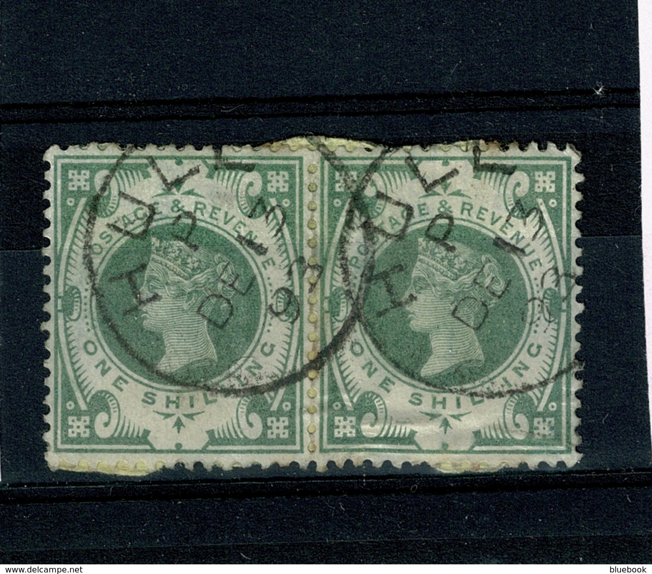 Ref 1333 - Queen Victoria 1/= Green SG 211 - 2 Stamps On Paper Hull Cancel - Cat £150+ - Gebruikt