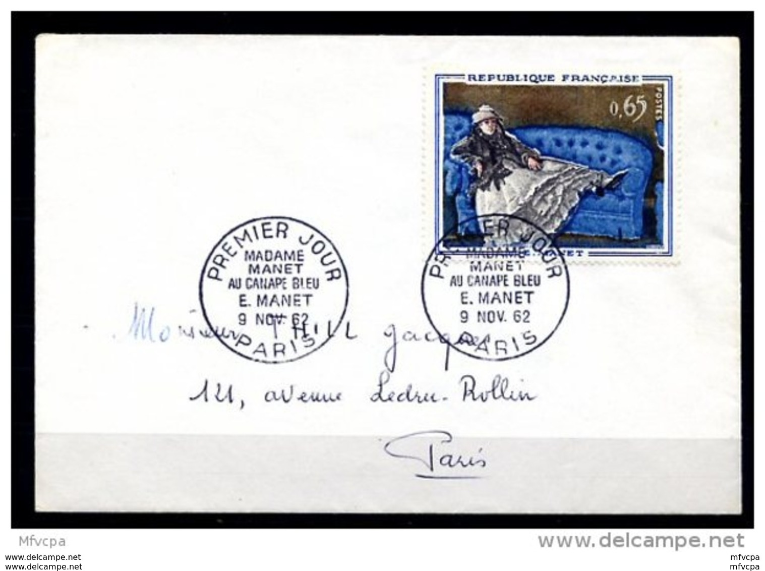 Lil3C89 Paris YvT 1364 FDC Madame Manet Au Canapé Bleu E. Manet 9 Nov 1962 - 1960-1969