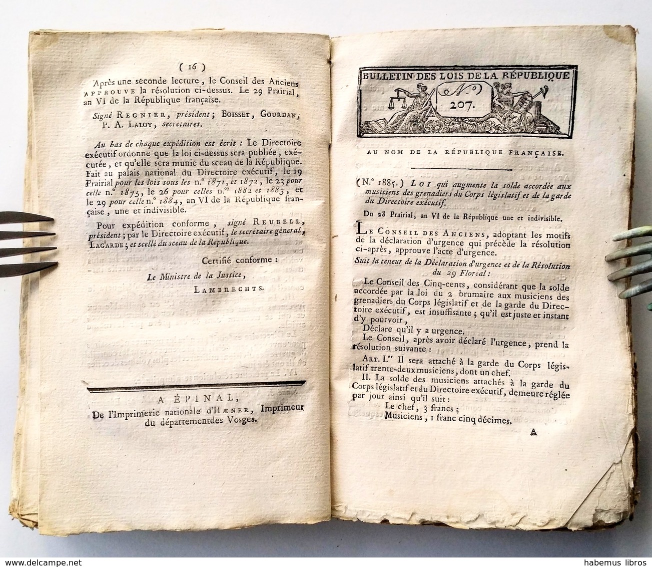 Bulletin Des Lois De La République An VI, 2ème Série, Tome 6, Epinal, Haener - Derecho