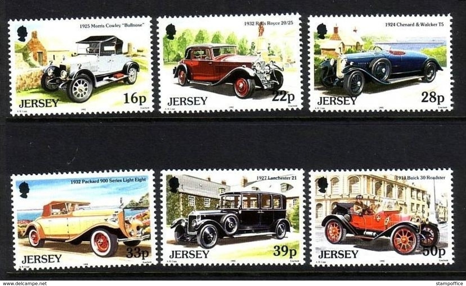 JERSEY MI-NR. 585-590 POSTFRISCH(MINT) OLDTIMER 1992 ROLLS ROYCE, BUICK ROADSTER... - Coches