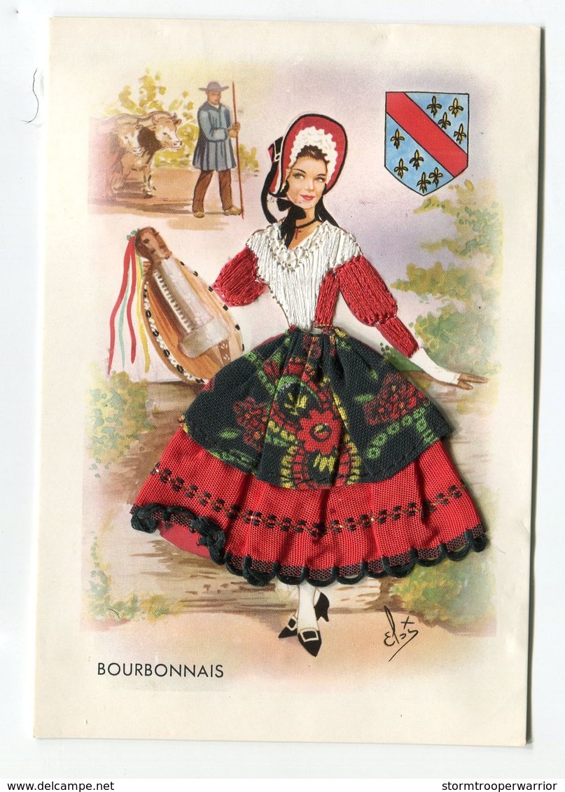 Carte Brodées - BOURBONNAIS Femme Homme Boeuf Musique - Signé ELSI - Brodée - Brodées