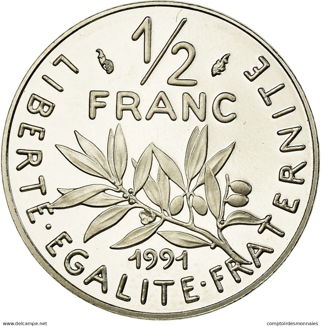 Monnaie, France, Semeuse, 1/2 Franc, 1991, Proof, FDC, Nickel, Gadoury:429a - G. 50 Céntimos