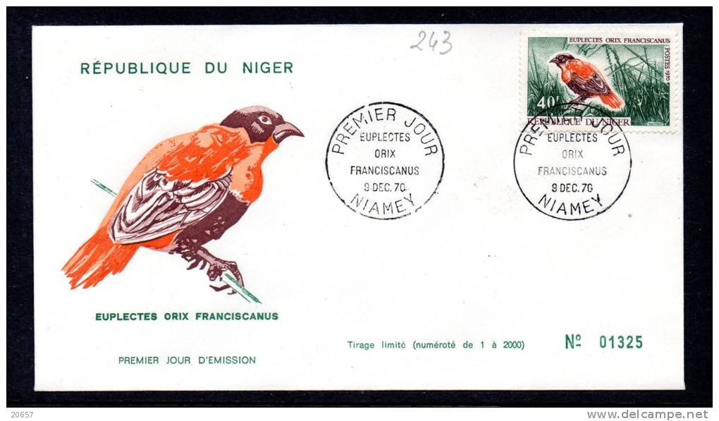 Niger 0243 Fdc Oiseaux Endémiques Du Niger - Autres & Non Classés