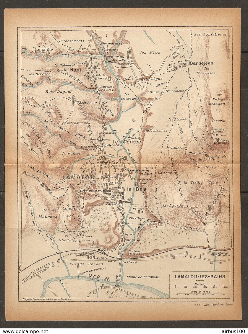 CARTE PLAN 1924 - LAMALOU Les BAINS LE HAUT LE CENTRE LE BAS BARDEJEAN REC De MAUROUX LES PLOS - Cartes Topographiques