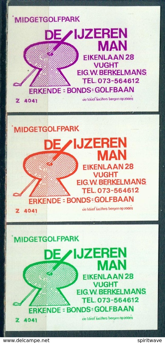 3 Alte Zündholzschachteletiketten, Midgetgolfpark De Ijzeren Man, Eikenlaan 28, Vught, Holland Mit Nr.: Z 4041 - Boites D'allumettes - Etiquettes