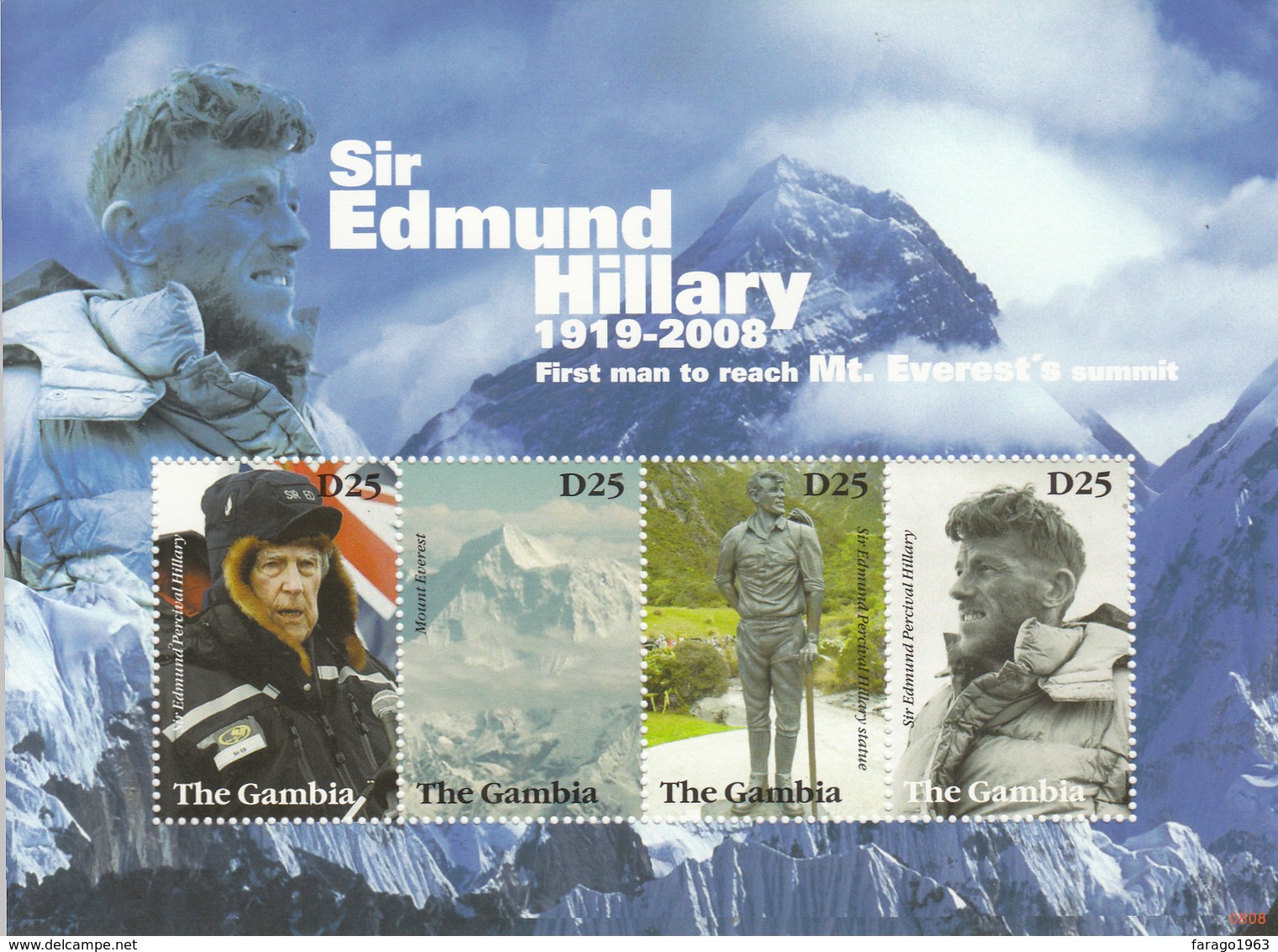 2008 Gambia Sir Edmund Hilary Mountains Everest  Miniature Sheet Of 4 MNH - Gambia (1965-...)