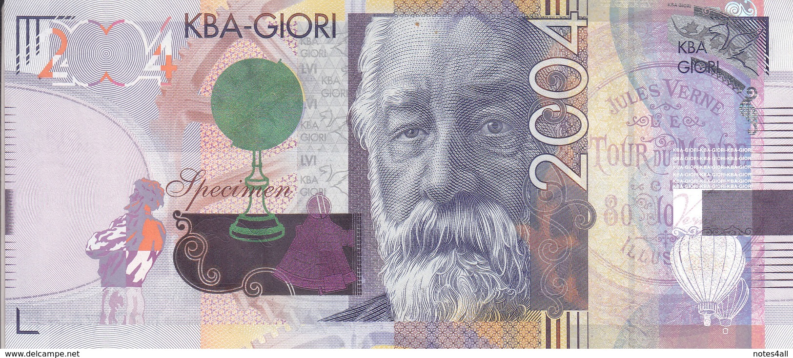 SPECIMEN TDLR TEST NOTE DE LA RUE KBA GIORI 2004 JULES VERNE UNC - Specimen