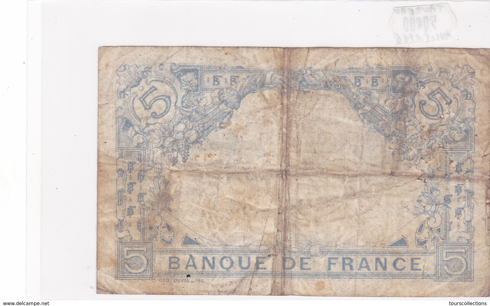 Billet De 5 Francs Bleu Du 07/04/1916 Taureau - O.11255 Alph 785 @ N° Fayette : 2.38 - 5 F 1912-1917 ''Bleu''