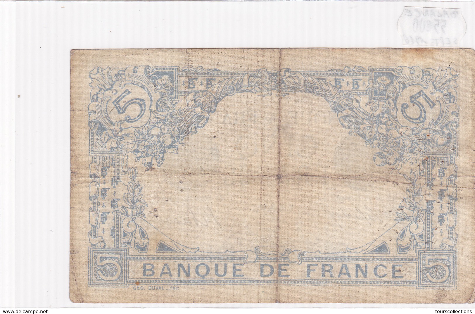 Billet De 5 Francs Bleu Du 15/09/1916 Balance - N.13912 Alph 349 @ N° Fayette : 2.43 - 5 F 1912-1917 ''Bleu''