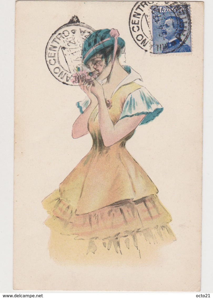 Cpa Fantaisie Dessinée / Jeune Femme Respirant Des Fleurs - 1900-1949