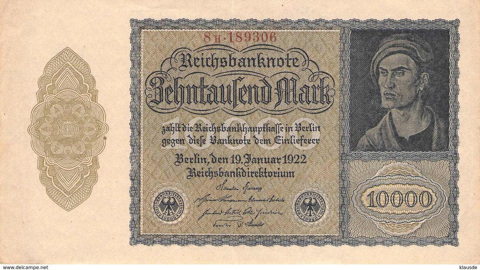 10.000 Mark Reichsbanknote VG/G (IV) - 10000 Mark