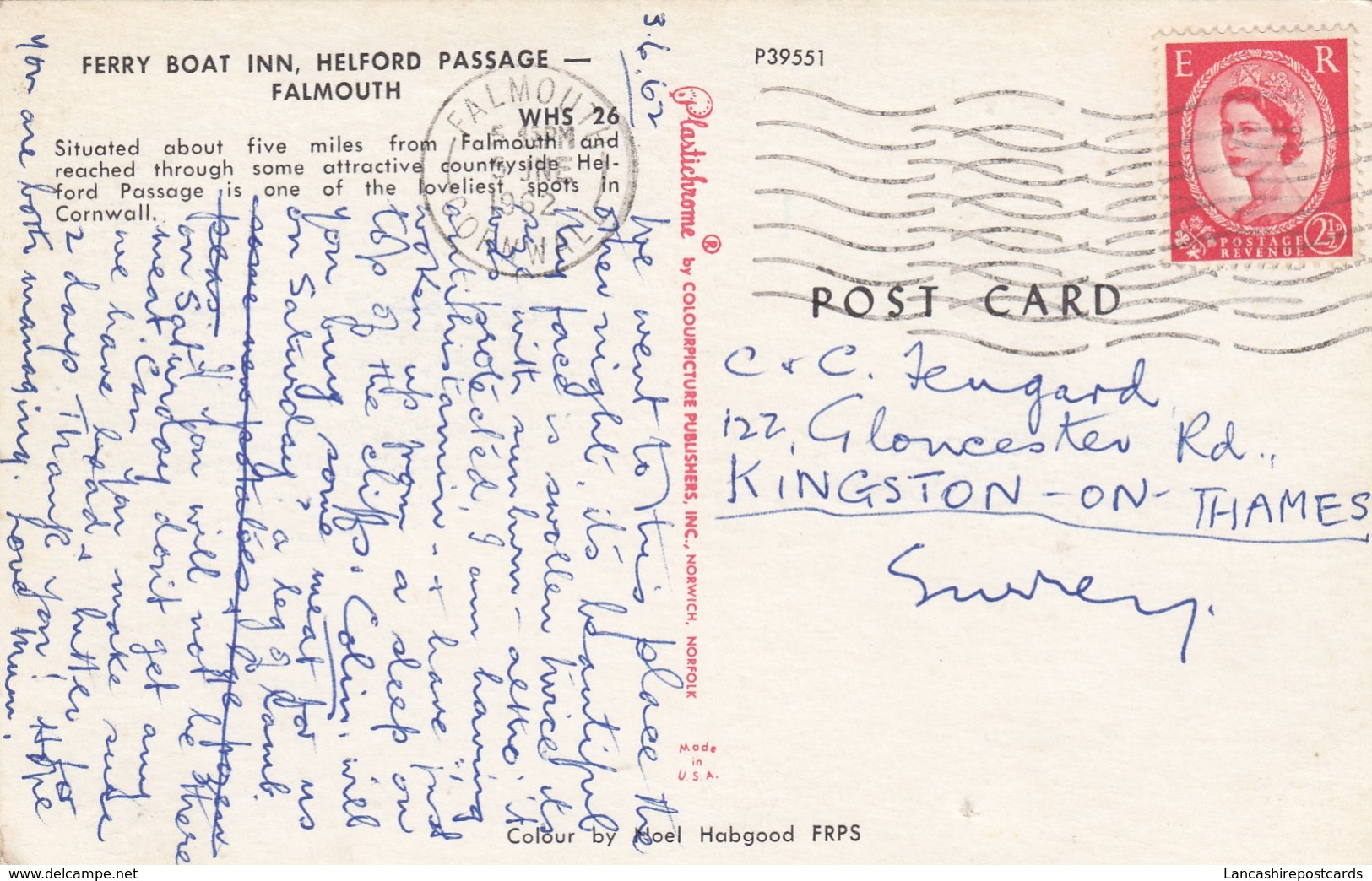 Postcard Ferry Boat Inn Helford Passage Falmouth PU 1962 My Ref  B13921 - Falmouth