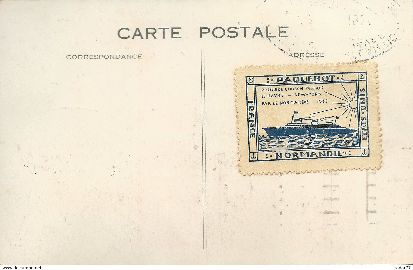 Carte Postale Paquebot NORMANDIE - Oblitération Et Cachets Voyage Inaugural Le Havre - New York - Départ 29 Mai 1935 - Paquebots