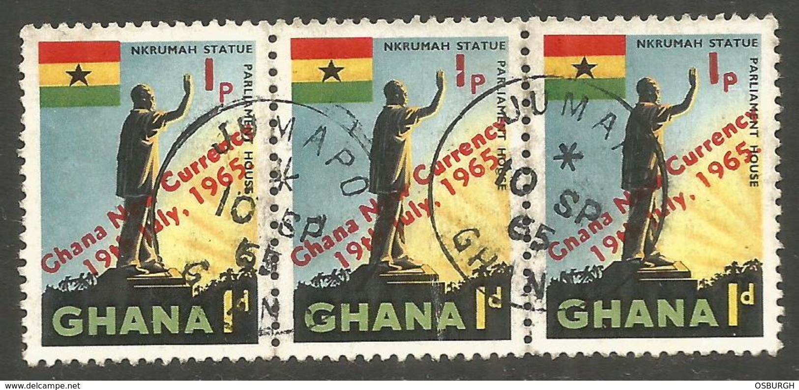 GHANA. 1d X3. USED JUMAPO POSTMARK - Ghana (1957-...)