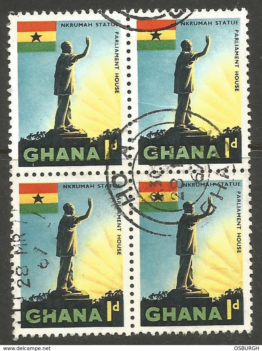 GHANA. 1d BLOCK OF FOUR. USED HO A POSTMARK - Ghana (1957-...)