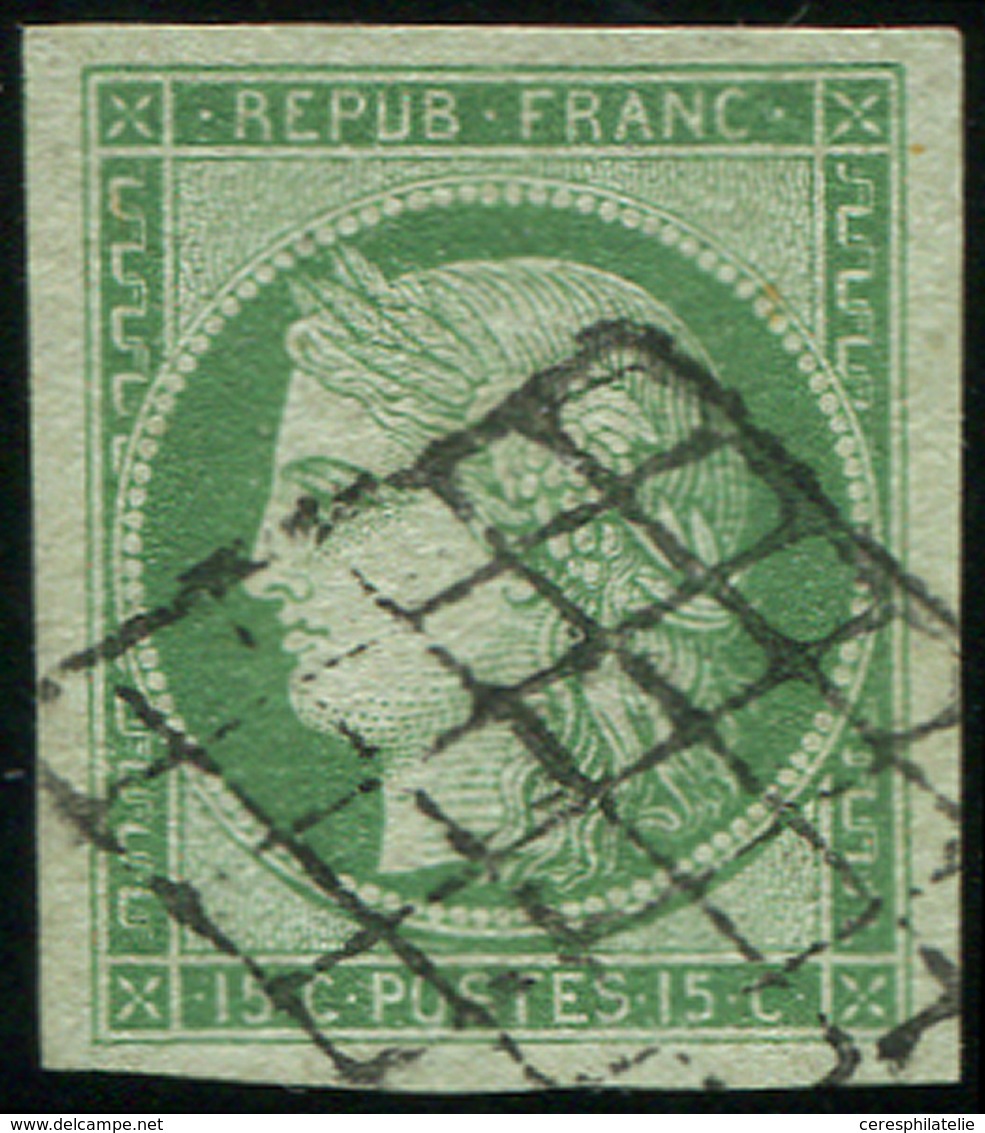 EMISSION DE 1849 - 2    15c. Vert, Grandes Marges, Obl. GRILLE, TTB. Br - 1849-1850 Cérès