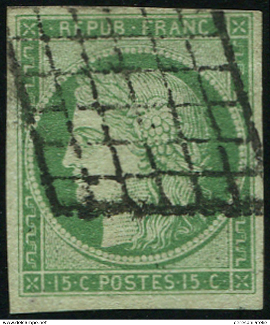 EMISSION DE 1849 - 2    15c. Vert, Obl. GRILLE, TB. C - 1849-1850 Cérès