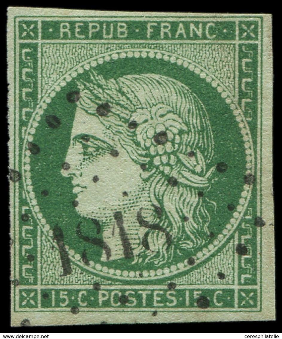 EMISSION DE 1849 - 2b   15c. Vert FONCE, Obl. PC, RR Et TTB. J - 1849-1850 Ceres