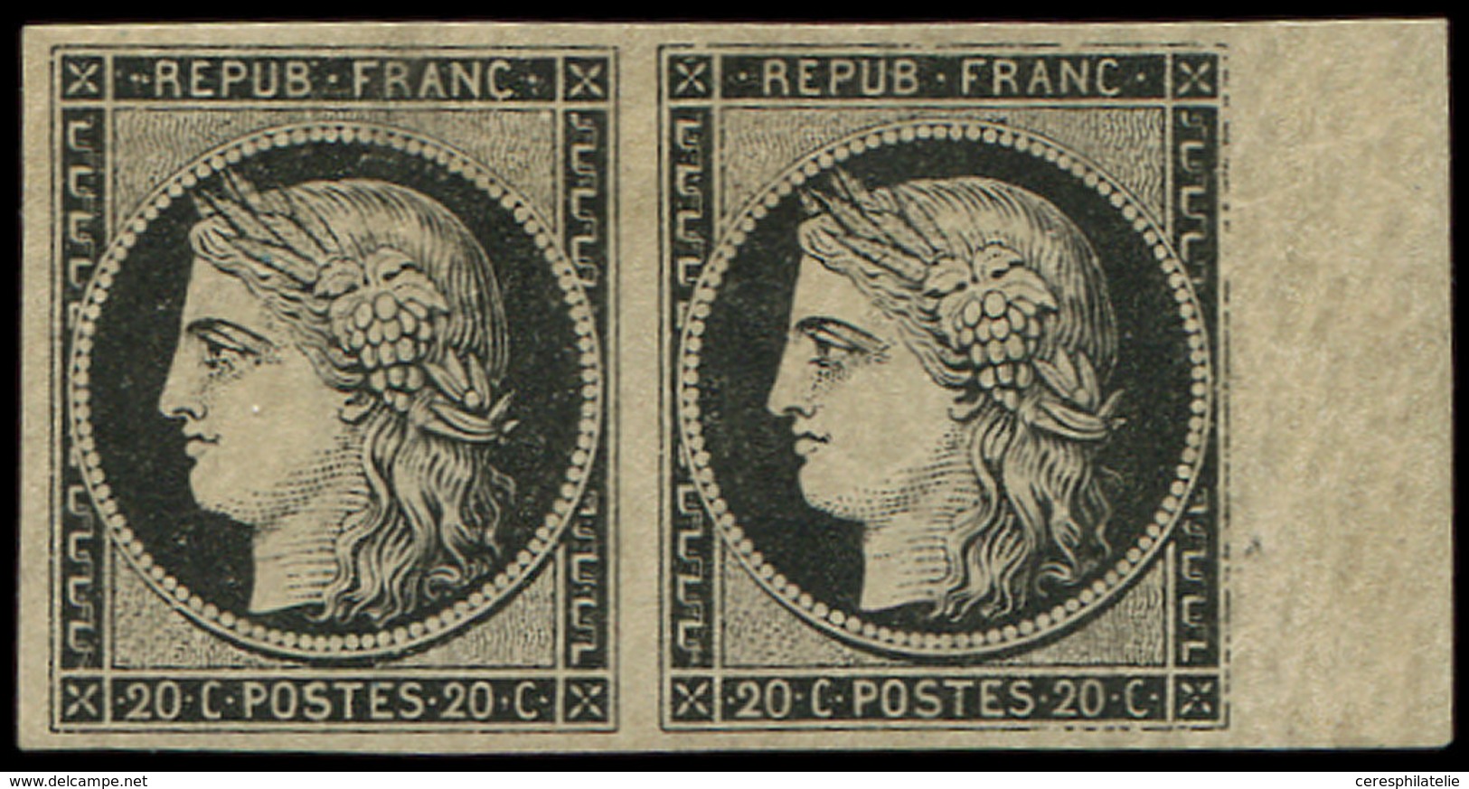 * EMISSION DE 1849 - 3    20c. Noir Sur Jaune, PAIRE Bdf, TB. Br - 1849-1850 Cérès