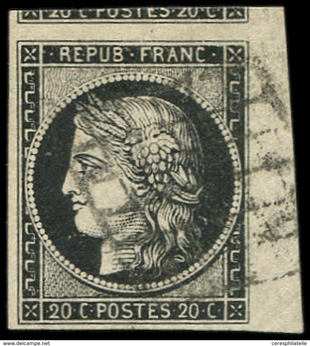 EMISSION DE 1849 - 3a   20c. Noir Sur Blanc, Petit Bdf Et Voisin, Obl. GRILLE, TTB - 1849-1850 Cérès