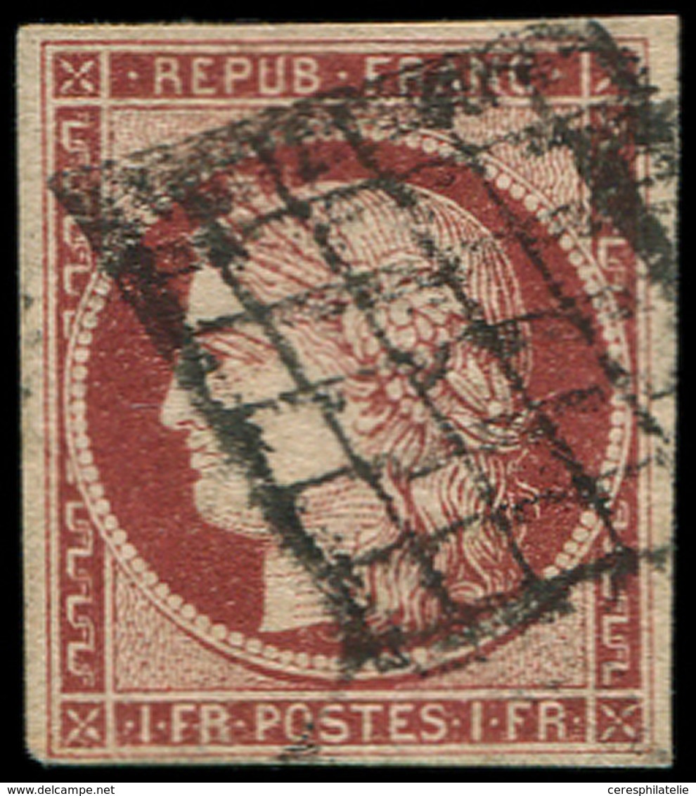 EMISSION DE 1849 - 6     1f. Carmin, Obl. GRILLE, TB. J - 1849-1850 Ceres