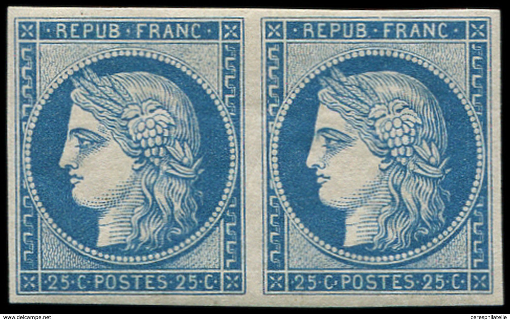 * EMISSION DE 1849 - R4d  25c. Bleu, REIMPRESSION, PAIRE, Frais Et TB - 1849-1850 Ceres