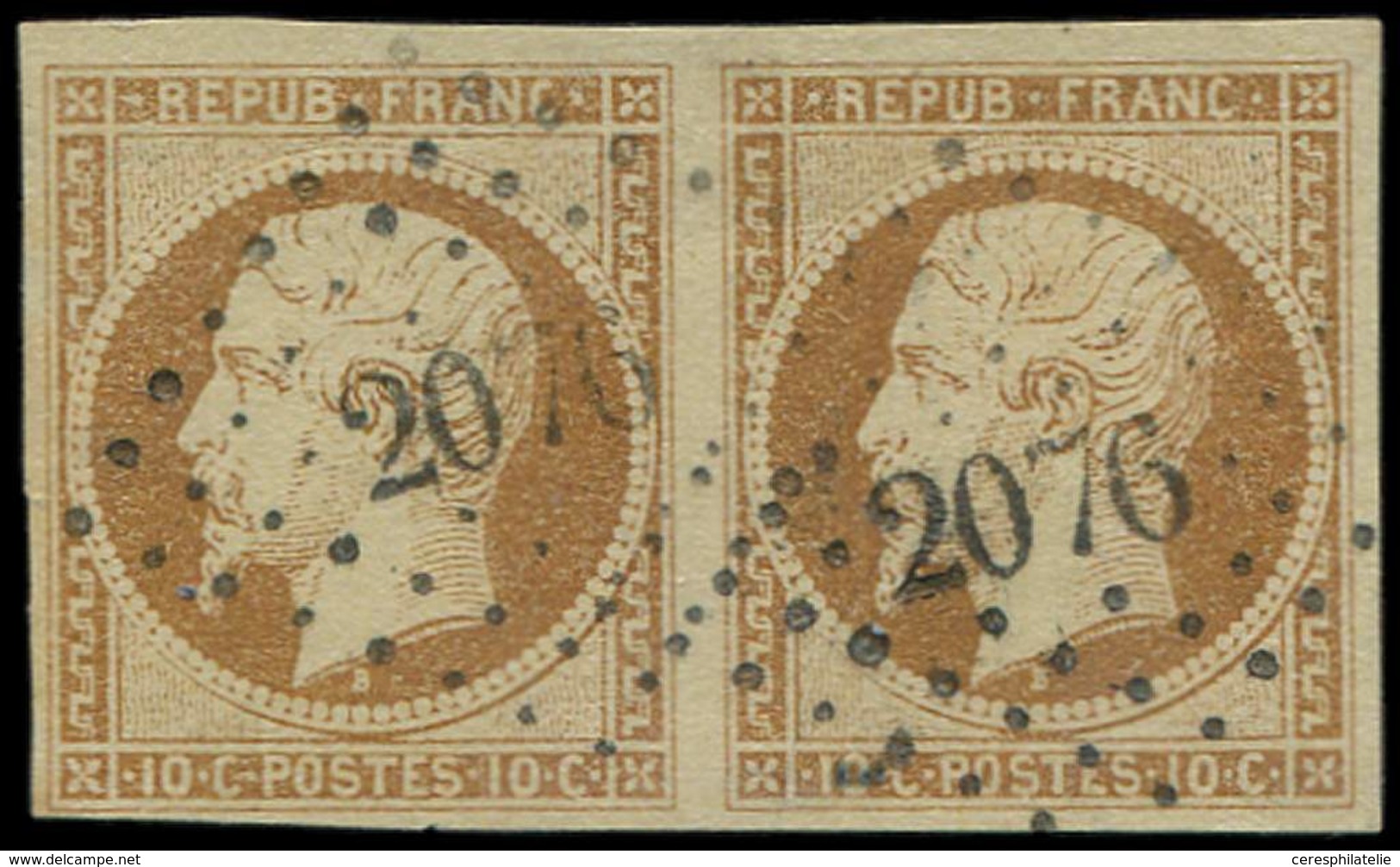 PRESIDENCE - 9    10c. Bistre-jaune, PAIRE Oblitérée PC 2076, TTB. M - 1852 Luis-Napoléon