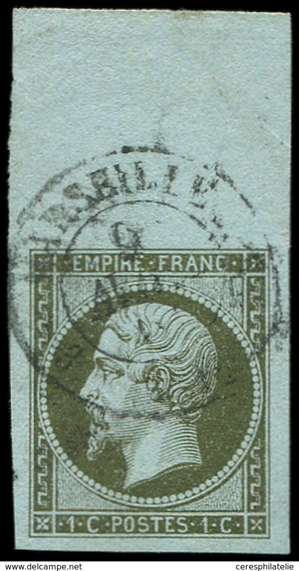 EMPIRE NON DENTELE - 11    1c. Olive, BORD De FEUILLE, Obl. Càd MARSEILLE, Marges énormes, Superbe - 1853-1860 Napoleon III