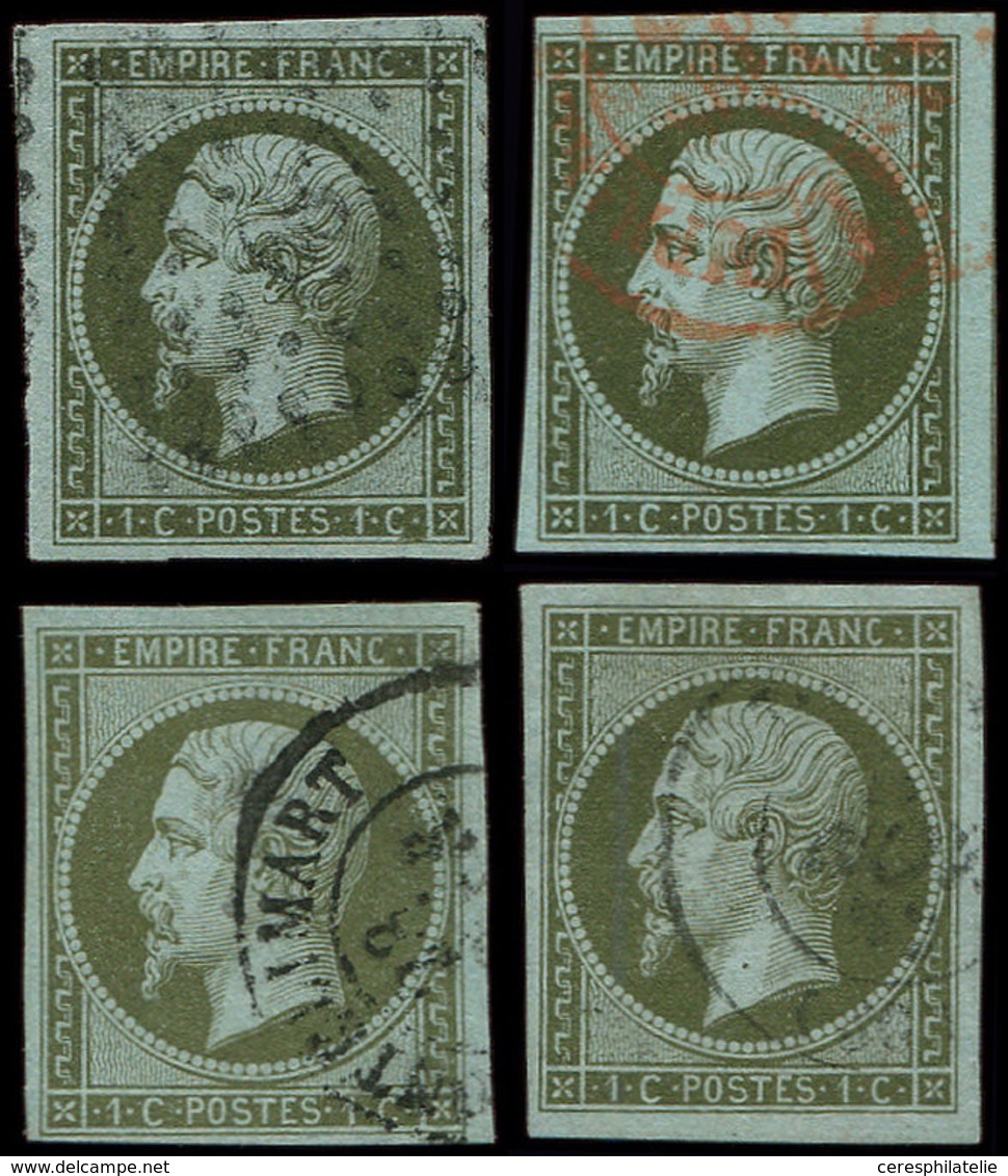 EMPIRE NON DENTELE - 11 Et 11a, 4 Ex., Nuances Ou Oblitérations Différentes, Tous Ex. Choisis, TTB - 1853-1860 Napoléon III