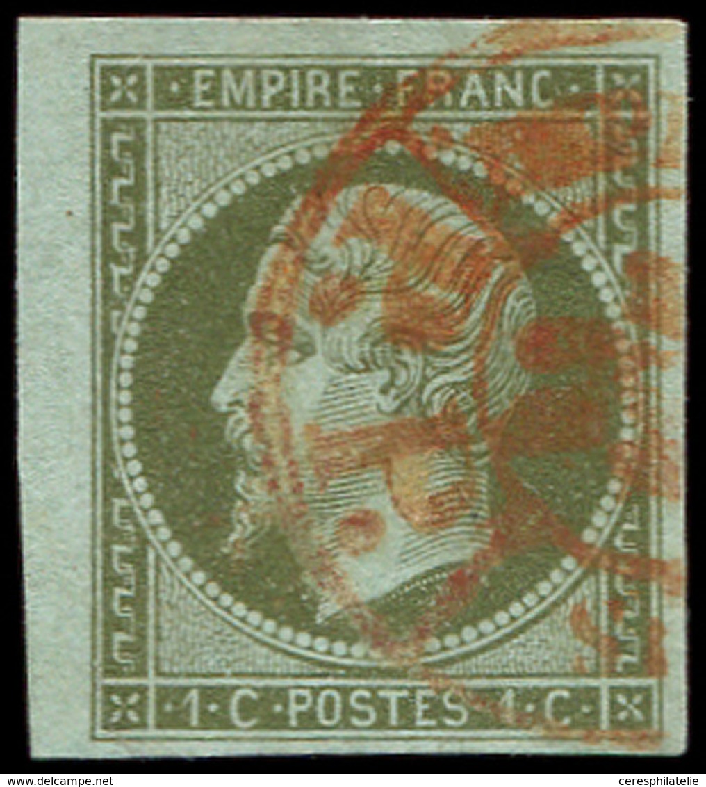 EMPIRE NON DENTELE - 11    1c. Olive, Obl. Càd ROUGE Des Imprimés, Bdf, TTB - 1853-1860 Napoleone III
