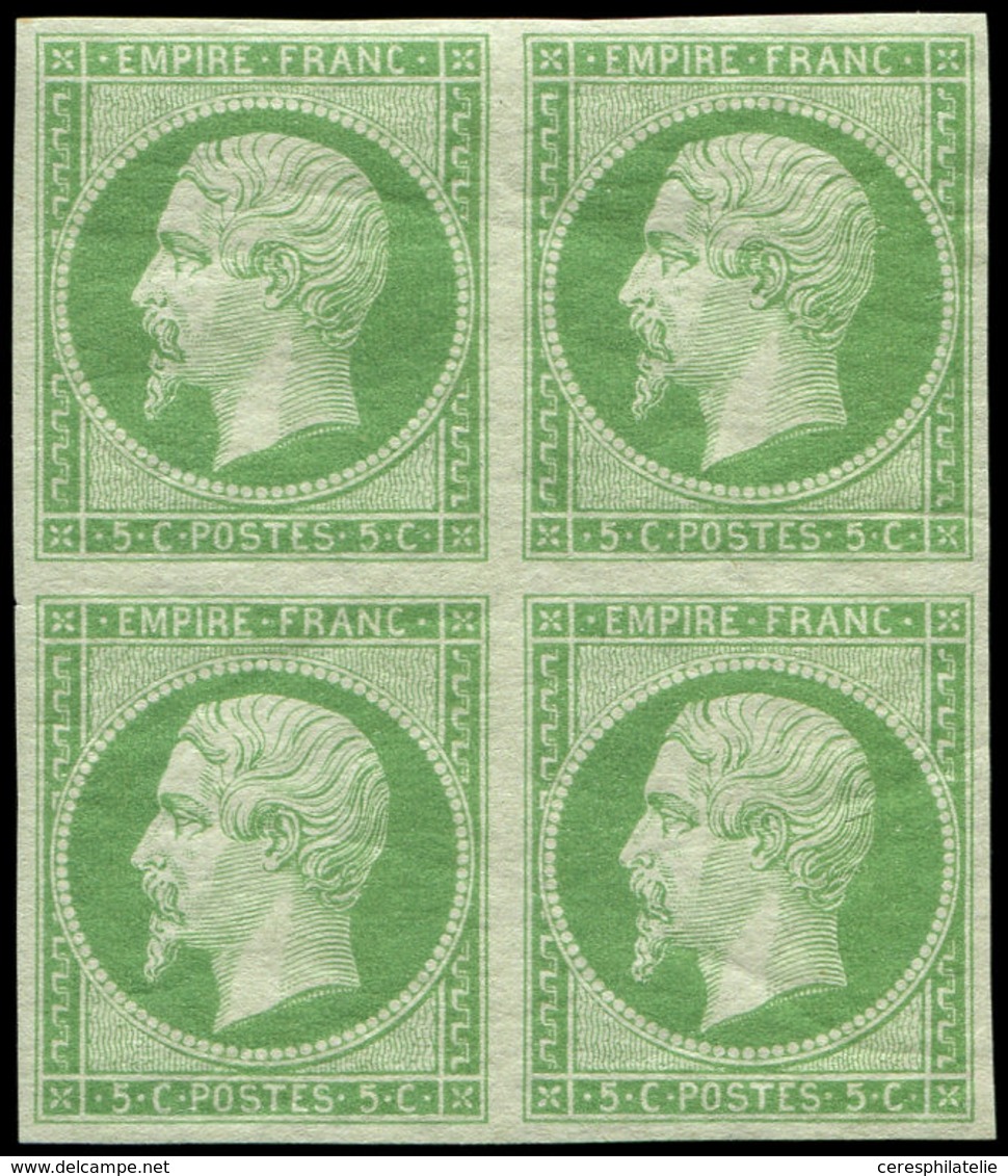 ** EMPIRE NON DENTELE - 12a   5c. Vert-jaune, BLOC De 4, Fraîcheur Postale, Superbe - 1853-1860 Napoleon III