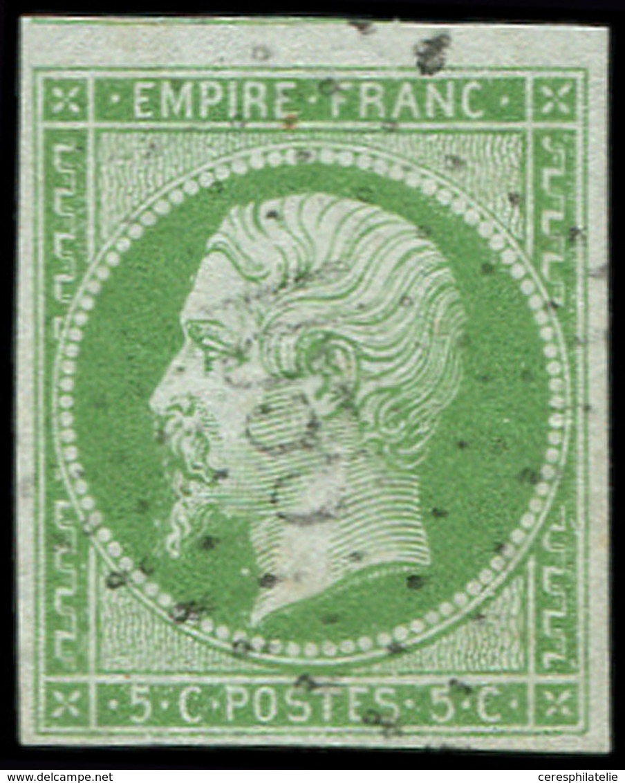 EMPIRE NON DENTELE - 12    5c. Vert, Nuance Claire, Obl. PC 1056, Frappe Très Légère, Filet De Voisin En Haut, TTB - 1853-1860 Napoleon III