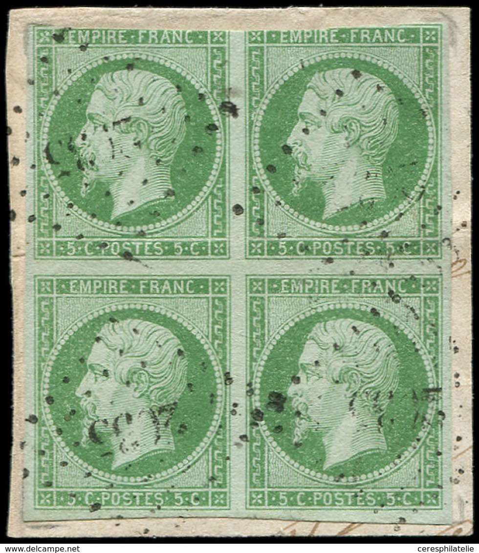 EMPIRE NON DENTELE - 12    5c. Vert, BLOC De 4, 2 Ex. Entamés, Obl. PC 2635 S. Fragt, B/TB - 1853-1860 Napoléon III.