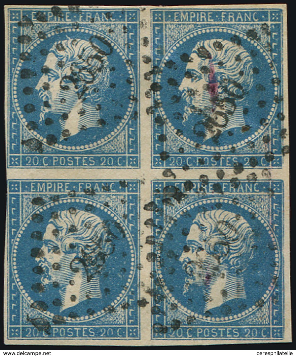 EMPIRE NON DENTELE - 14A  20c. Bleu, T I, Nuance S. Chamoisé, BLOC De 4 Obl. PC 2650 De RENNES, TB - 1853-1860 Napoleon III