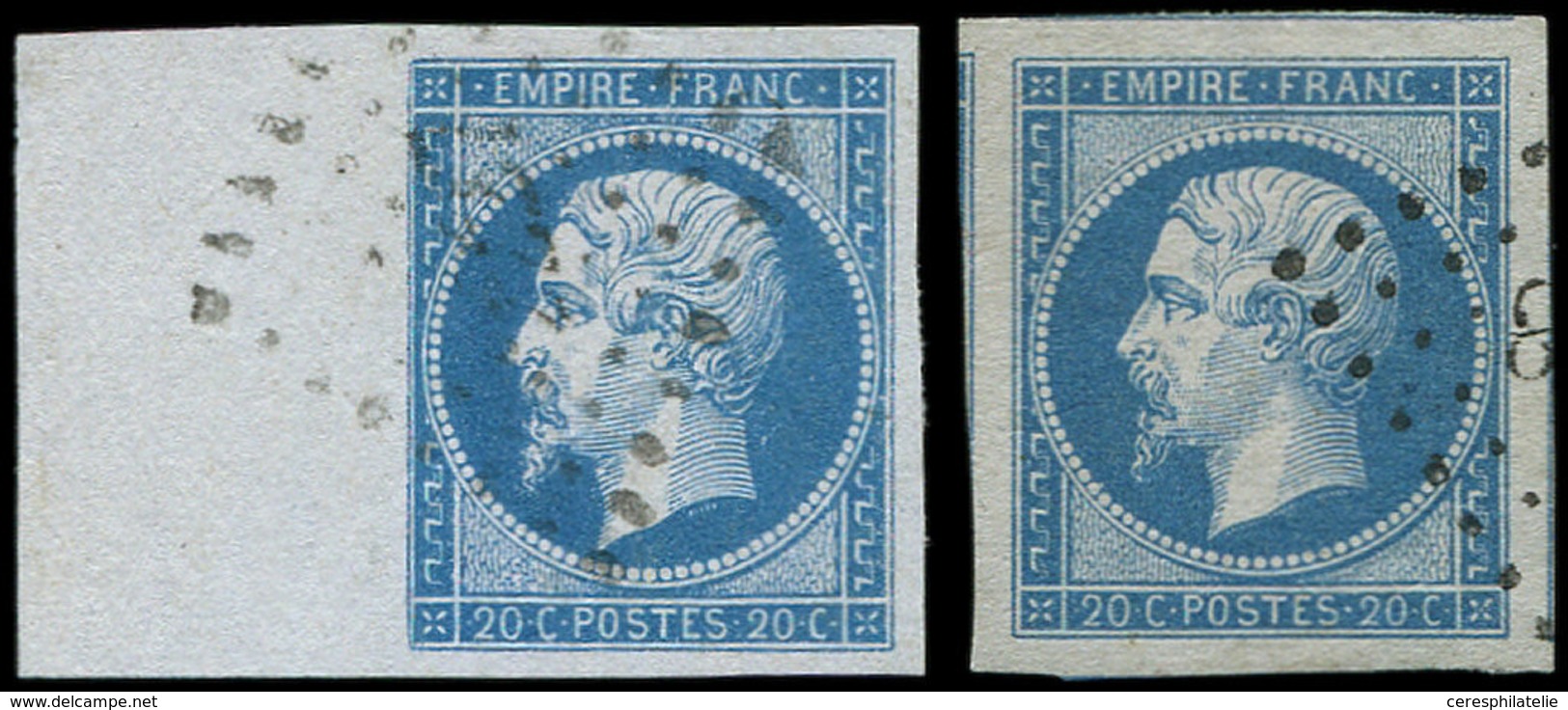 EMPIRE NON DENTELE - 14A Et 14B, 20c. Bleu T I Et T II, L'un Bord De Feuille, L'autre Marges énormes, Superbes - 1853-1860 Napoleon III
