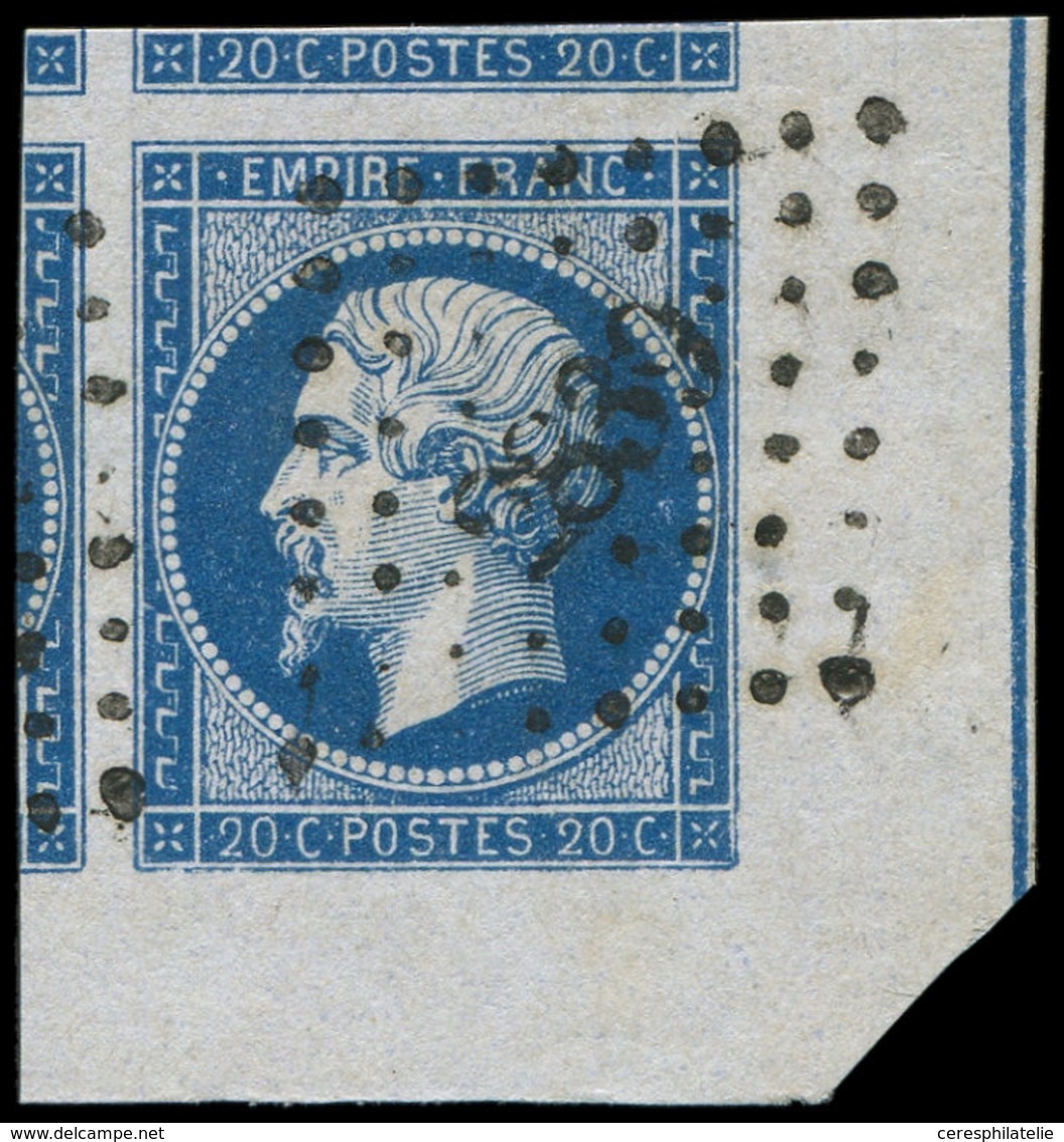 EMPIRE NON DENTELE - L14Ai 20c. Bleu T I, Bdf Avec FILET D'ENCADREMENT Et Les 3 VOISINS, Obl. PC 2839 De SAVENAY, Pièce - 1853-1860 Napoléon III