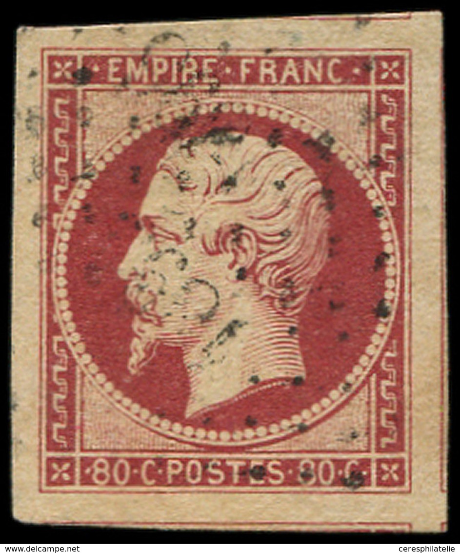 EMPIRE NON DENTELE - 17A  80c. Carmin, Marges énormes Avec 5 Voisins, Obl. PC, Superbe - 1853-1860 Napoleone III