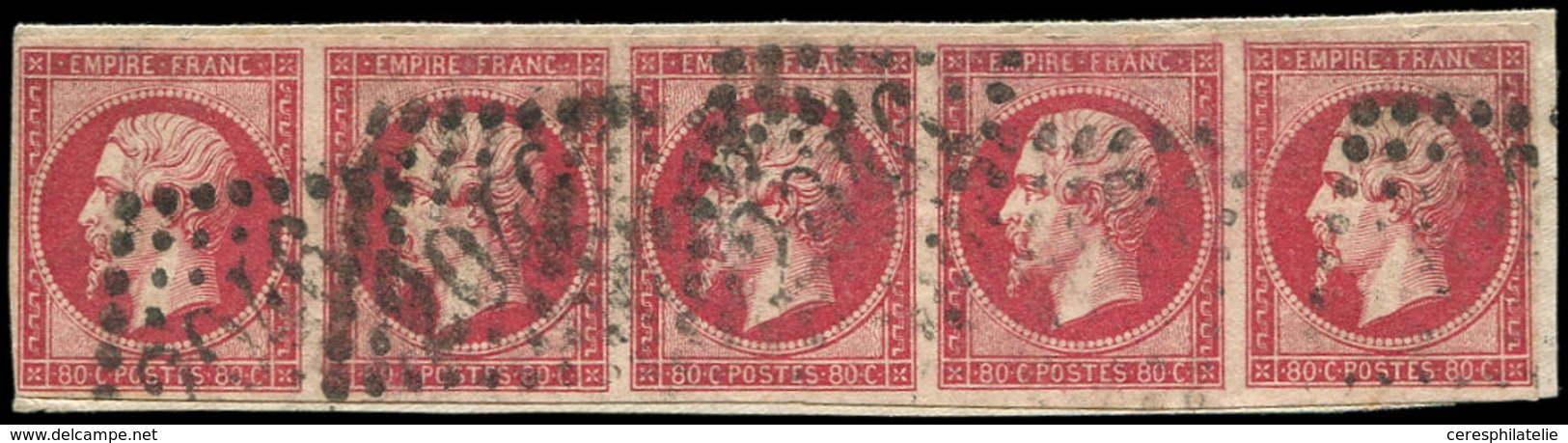 EMPIRE NON DENTELE - 17B  80c. Rose, BANDE De 5 Jolie Nuance Obl. GC 2046, TB - 1853-1860 Napoléon III