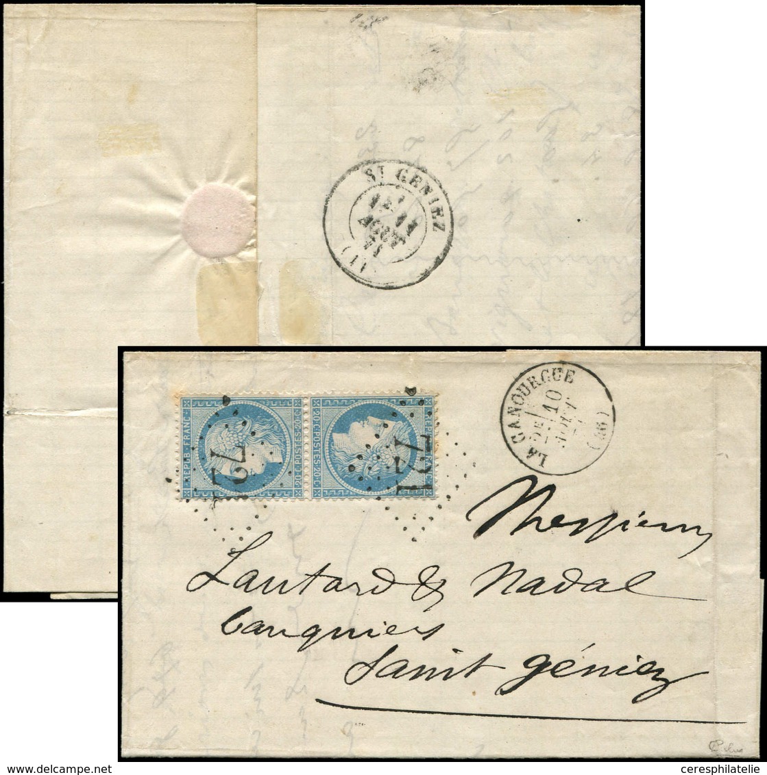 Let SIEGE DE PARIS - T37c 20c. Bleu, TETE BECHE Obl. GC 721 S. LAC, Càd T16 LA CANOURGUE 10/8/71, TTB. C - 1870 Assedio Di Parigi