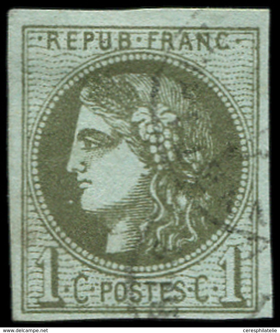 EMISSION DE BORDEAUX - 39A   1c. Olive, R I, 1er état, Pos. 12, Obl. Càd, TB - 1870 Emisión De Bordeaux