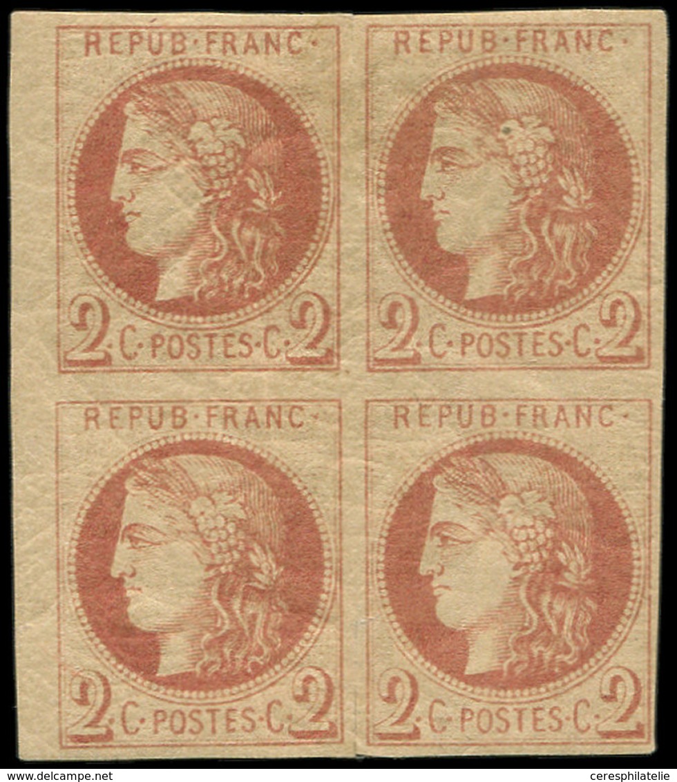 * EMISSION DE BORDEAUX - 40Ad  2c. Brun-rouge, IMPRESSION FINE De Tours, BLOC De 4, RR Ainsi, Très Frais Et TB, Certif.  - 1870 Emisión De Bordeaux